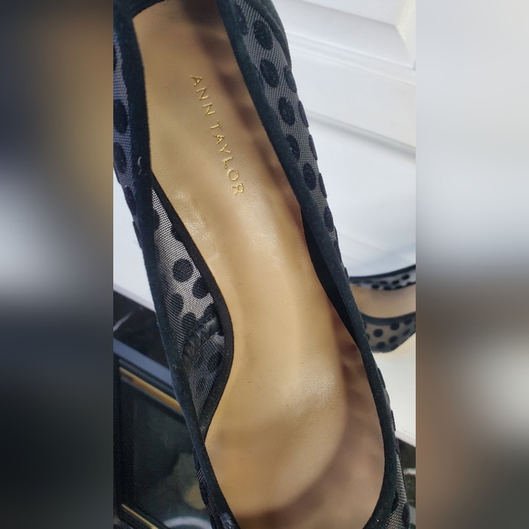 ANN TAYLOR Sheer Elegant Black Polka Dot Women's Heels - Picture 5 of 13